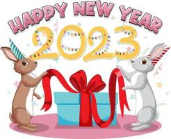 Happy New Year text with cute rabbit for banner design vector