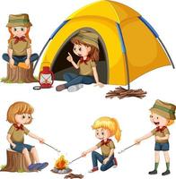 conjunto de diferentes niños de camping vector