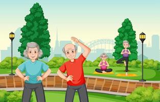 Senior people doing exercise at park vector