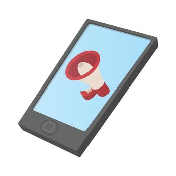 Computer tablet icon with megaphone on screen vector