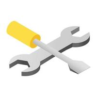 Screwdriver and wrench isometric 3d icon vector