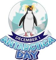 texto del día de la antártida con pingüino vector