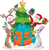 Christmas tree with cute rabbit vector