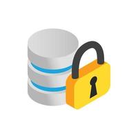 Database with padlock icon, isometric 3d style vector