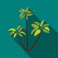 Three palm plant trees icon, flat style vector