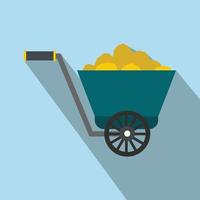 Trolley with gold ore flat icon vector