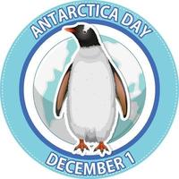 Antarctica day text with penguin vector