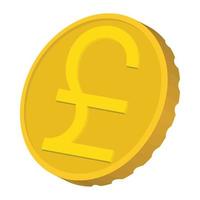 Gold coin with Pound sign icon, cartoon style vector