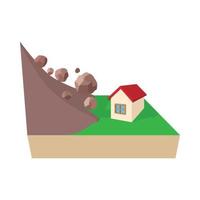 casa golpeada por un icono de desprendimiento de rocas, estilo de dibujos animados vector