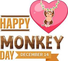 Monkey day text with monkey cartoon character vector