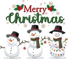 Merry Christmas text with snowman vector