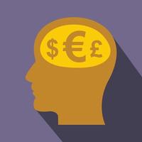 Thoughts about money icon, flat style vector