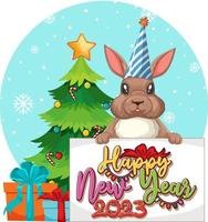 Happy New Year text with cute rabbit for banner design vector