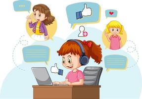 A girl using laptop for online learning vector