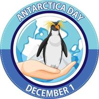 Antarctica day text with penguin vector