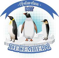 texto del día de la antártida con pingüino vector