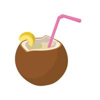 Coconut cocktail icon, cartoon style vector