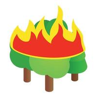 Burning forest trees icon, isometric 3d style vector