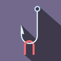 Fish hook with worm flat icon vector