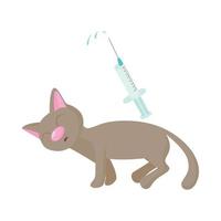 Cat receives an injection icon, cartoon style vector