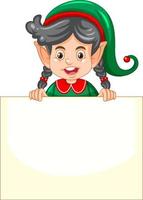 Elf girl with blank board template vector