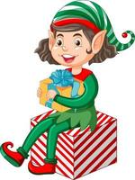 Cute kid wearing elf costume cartoon vector