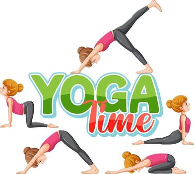 gente practicando yoga con texto vector