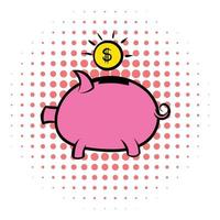 Piggy bank icon, comics style vector