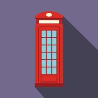 icono de cabina telefónica roja británica, estilo plano vector