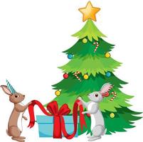 Christmas tree with cute rabbit vector