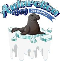 Antarctica day text with dugong vector