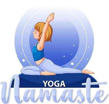 mujer haciendo yoga con texto vector