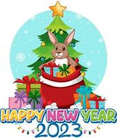 Happy New Year text with cute rabbit for banner design vector