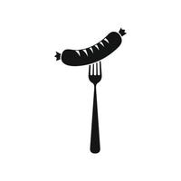 Sausage on a fork flat icon, simple style vector