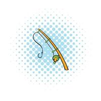 Fishing rod icon, comics style vector