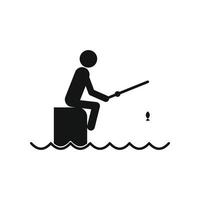 pescador sentado en el muelle con icono de varilla vector