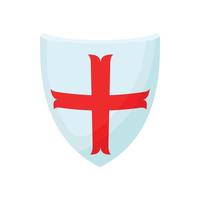 Shield with cross icon, cartoon style vector