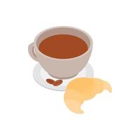 Coffee cup with a croissant icon vector