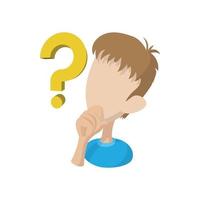 Man with question mark icon, cartoon style vector