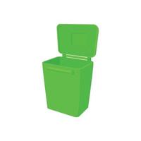 Green garbage container icon, cartoon style vector