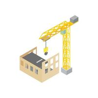 Construction of house with tower crane icon vector
