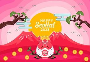 Flat Happy Seollal 2023 Korean New Year Illustration Background Design vector