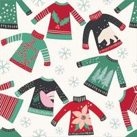 Christmas set with seamless pattern and cute winter cozy elements, vector design