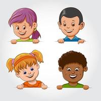 Multi ethnic boys and girls faces isolated on white background. vector