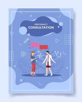 pregnant pregnancy woman consultation with female doctor for template of banners, flyer, books, and magazine cover vector