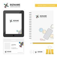 Satellite Business Logo Tab App Diary PVC Employee Card and USB Brand Stationary Package Design Vector Template