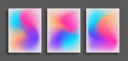 Abstract blurred color gradient background set. Modern template for brochures, flyers, posters, cards, covers. Bright colored liquid graphic composition. Vector illustration.