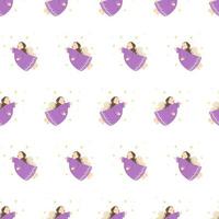 Angels pattern. Girl in a purple dress with wings on a pattern for textiles, books, wallpapers, wrapping paper, stationery, print. vector
