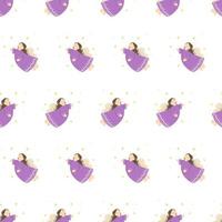 Angels pattern. Girl in a purple dress with wings on a pattern for textiles, books, wallpapers, wrapping paper, stationery, print. vector