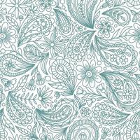 WHITE VECTOR SEAMLESS BACKGROUND WITH GREEN PAISLEY CONTOUR PATTERN